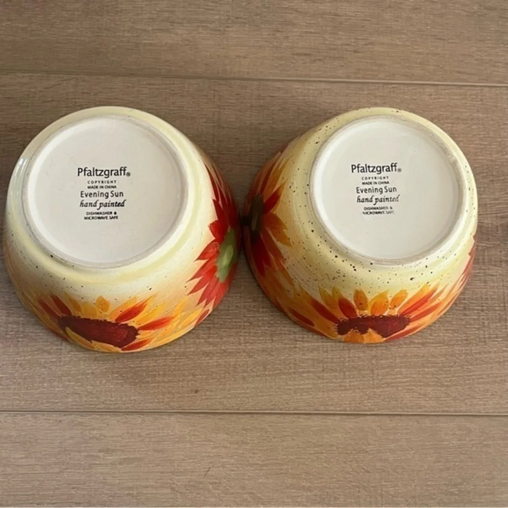 Pfaltzgraff Evening Sun Coupe 2 Cereal Bowls‎ 6" Red Yellow Sunflowers Retired - Picture 6 of 12